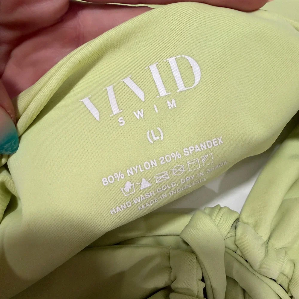 Vivid Swim Lime Green Tie Front Strapless One Piece Swimsuit Size L